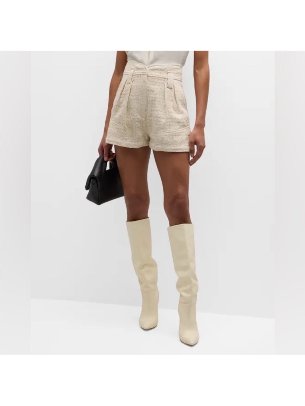 IRO Paris Cream High-Waist Bouclé Shorts